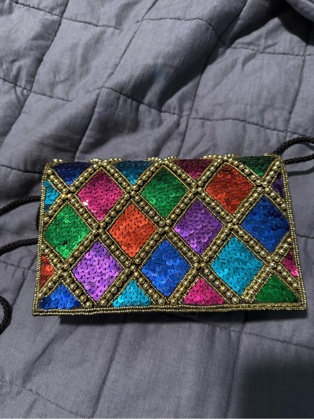 Multicolor Sequin Diamond Pattern Clutch